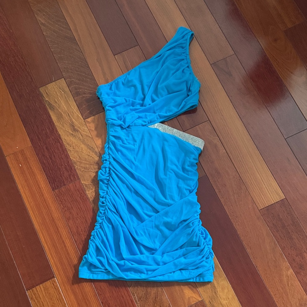 One-Shoulder Blue Dress with Silver Accent NWOT